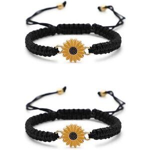 Sunflower Daisy Charm Bracelets Adjustable Boho Braided Rope Friendship Couple